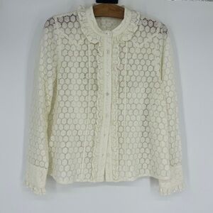 Sundance lace antique white button up long sleeve shirt blouse